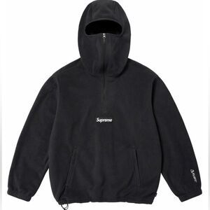 Authentic Supreme Polortec Face Mask Black Half Zip Hooded Sweatshirt Size Large